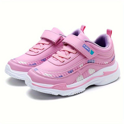 Girl's Solid Sneakers With Hook & Loop Fastener, Comfy Non Slip Casual Soft Sole Shoes For Kids Outdoor Activities
