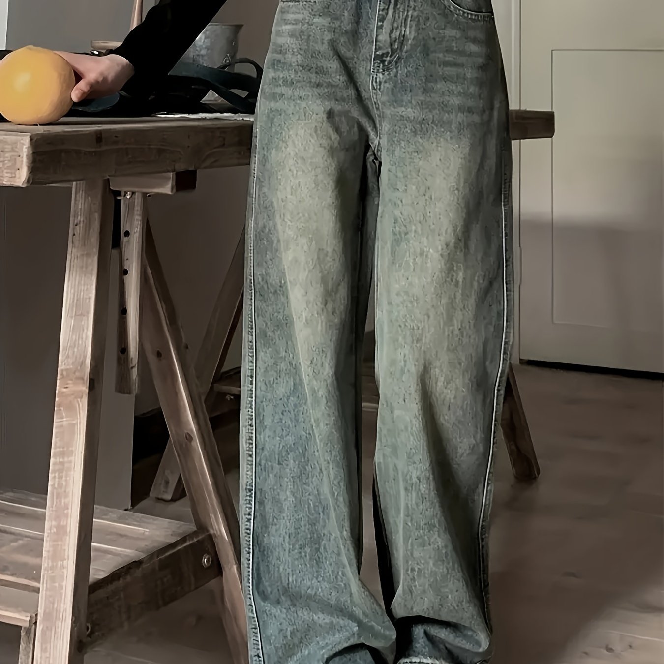 Vintage Wide Leg Jeans, Slant Pocket Loose Stylist Streetwear Baggy Denim Pants, Women's Denim Jeans & Clothing