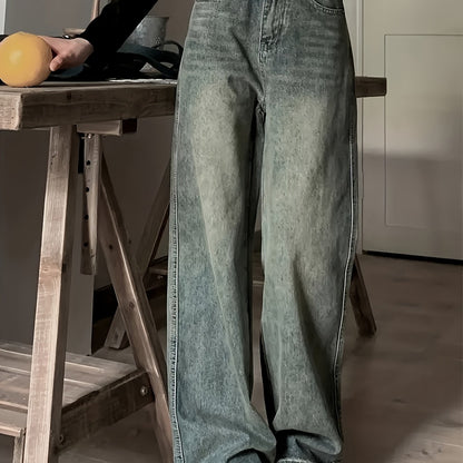 Vintage Wide Leg Jeans, Slant Pocket Loose Stylist Streetwear Baggy Denim Pants, Women's Denim Jeans & Clothing