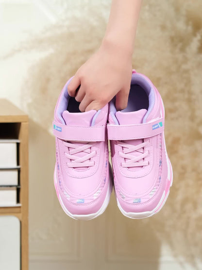 Girl's Solid Sneakers With Hook & Loop Fastener, Comfy Non Slip Casual Soft Sole Shoes For Kids Outdoor Activities