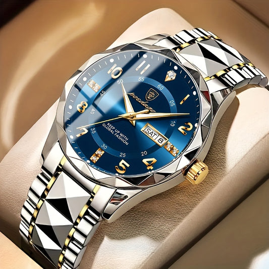 Orologio da polso al quarzo da uomo POEDAGAR, casual, business, da sera, luminoso, cinturino in lega, cassa rotonda, display digitale, movimento svizzero, azionamento elettronico, batteria a bottone non ricaricabile