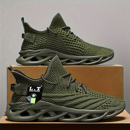 Scarpe da corsa traspiranti in maglia da uomo con assorbimento degli urti, comode sneakers con lacci e suola morbida per jogging all'aperto, primavera ed estate