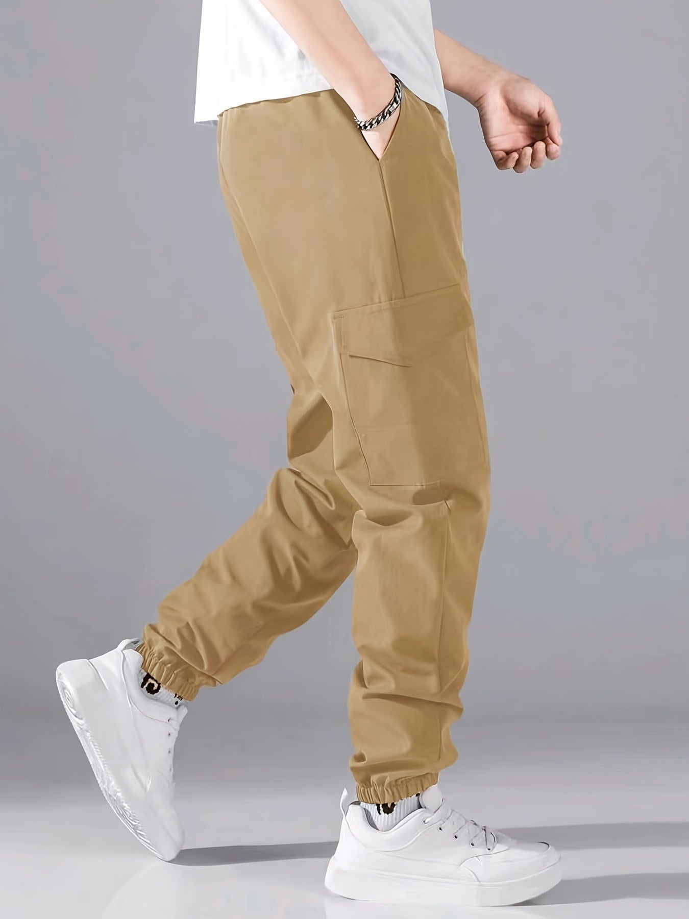Pantaloni cargo alla moda, pantaloni da uomo con coulisse e tasche multiple, pantaloni casual larghi da esterno, pantaloni da lavoro da uomo per attività all'aperto, stile streetwear hip hop