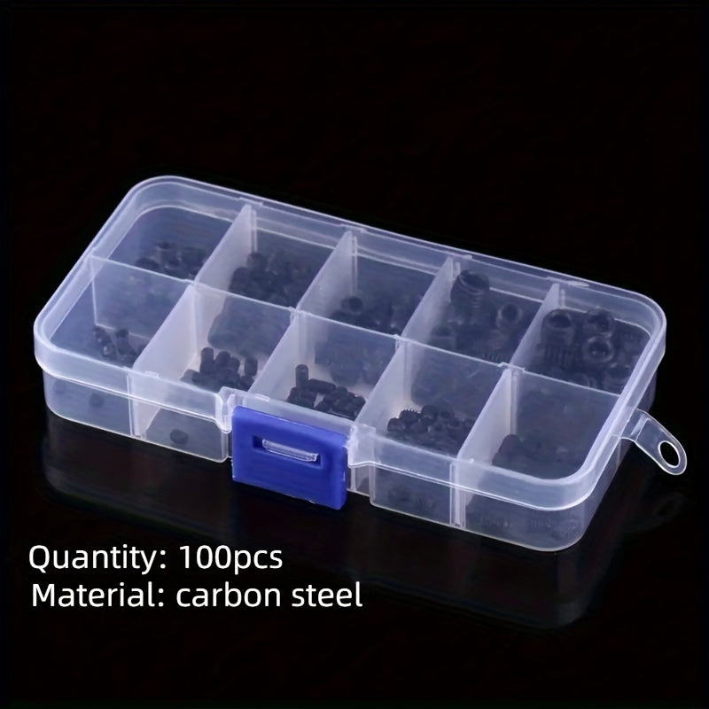 100-200pcs St 304 Stainless Steel Allen Head Socket Hex Set Grub Screw Cup Point Assortment