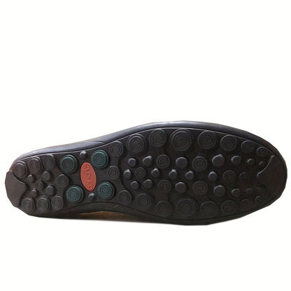 Scarpe casual da lavoro slip-on da uomo CLOHOO - Tomaia in pelle traspirante di secondo strato, comoda fodera in PU e suola in gomma, versatili per tutte le stagioni per ufficio, viaggi e vacanze - Nero, aspetto raffinato | Suola in gomma robusta, Dre