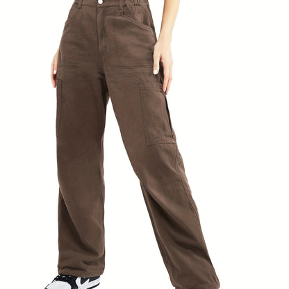 Pantaloni cargo con tasche a patta e tasche oblique, pantaloni larghi a vita alta con bottoni Y2K per primavera ed estate, abbigliamento da donna