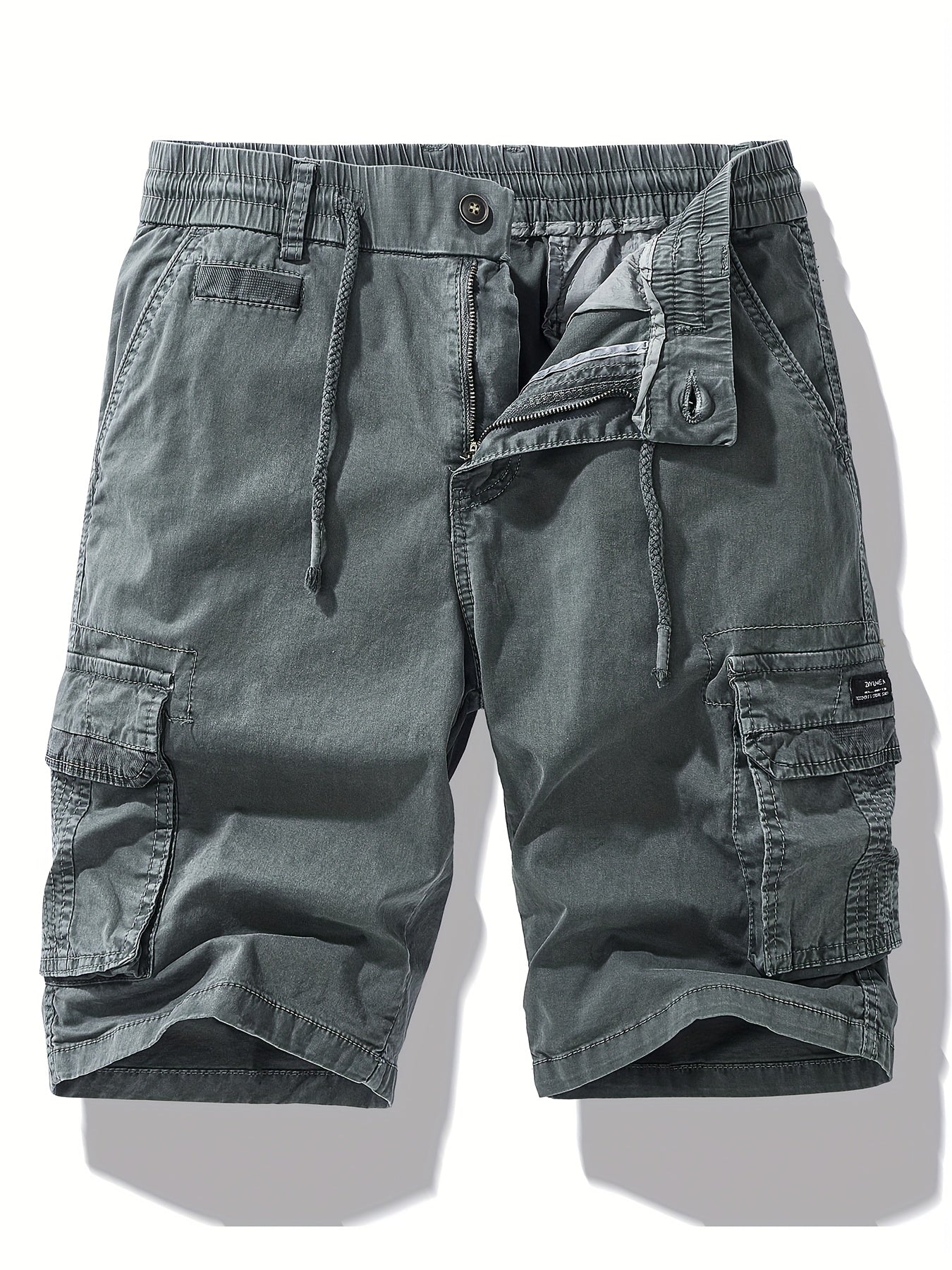 Men'S Heavy-Duty Work Shorts - Olive Green Cargo Pants with Multiple Utility Pockets, Non- Fabric for Construction, Outdoor, Everyday Casual - Adjustable Drawstring Waist - Model 9385, Outdoor Apparel, Functional Design, Dura