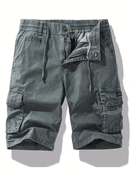 Men'S Heavy-Duty Work Shorts - Olive Green Cargo Pants with Multiple Utility Pockets, Non- Fabric for Construction, Outdoor, Everyday Casual - Adjustable Drawstring Waist - Model 9385, Outdoor Apparel, Functional Design, Dura