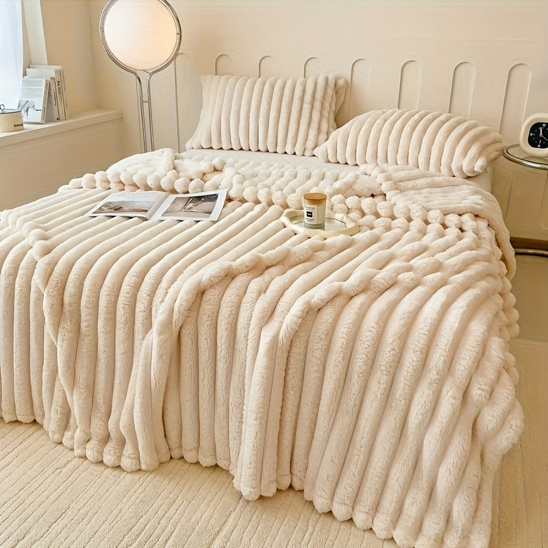 Coperta in pile con coulisse - Morbida, calda e soffice, motivo in pelliccia di coniglio finta, perfetta per fare un pisolino, in ufficio, in campeggio o sul divano, versatile coperta regalo per tutte le stagioni | Coperta in pile di peluche | Morbida