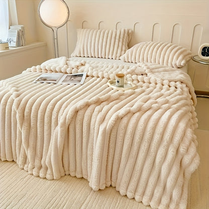 Coperta in pile con coulisse - Morbida, calda e soffice, motivo in pelliccia di coniglio finta, perfetta per fare un pisolino, in ufficio, in campeggio o sul divano, versatile coperta regalo per tutte le stagioni | Coperta in pile di peluche | Morbida