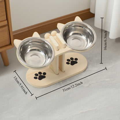 Pet Feeding Set, Stainless Steel Double Bowl Pet Feeder, Height Adjustable, 15° Tilted Neck Anti-Choking Protection, Cat and Dog Bowl, Easy to Clean, High Platform Bowl for Cats, Three Colors Available, Cute and Practical, S