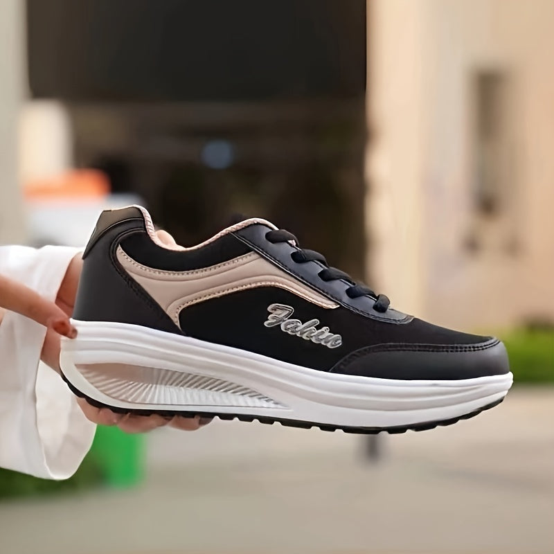 Fashion Walking Shoes For Women, Shock Absorption Wedge Sneakers, Breathable Outdoor Casual Sneakers