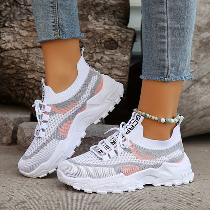 Sneakers da donna con plateau in rete traspirante, scarpe casual con lacci per esterni, comode scarpe sportive basse taglie forti
