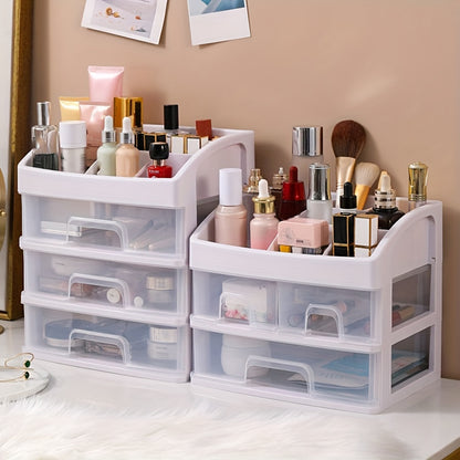 Grande organizer da scrivania bianco per cosmetici con cassetti trasparenti, per toletta, gioielli e cancelleria.