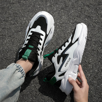 Sneakers da uomo leggere, casual, con stampa di lettere e design di tendenza, con cinturino anteriore - Suola bassa in EVA, tomaia in PU e tessuto, traspiranti e resistenti per corsa, escursionismo, attività all'aperto e uso quotidiano