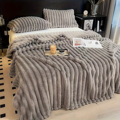 Coperta in pile con coulisse - Morbida, calda e soffice, motivo in pelliccia di coniglio finta, perfetta per fare un pisolino, in ufficio, in campeggio o sul divano, versatile coperta regalo per tutte le stagioni | Coperta in pile di peluche | Morbida