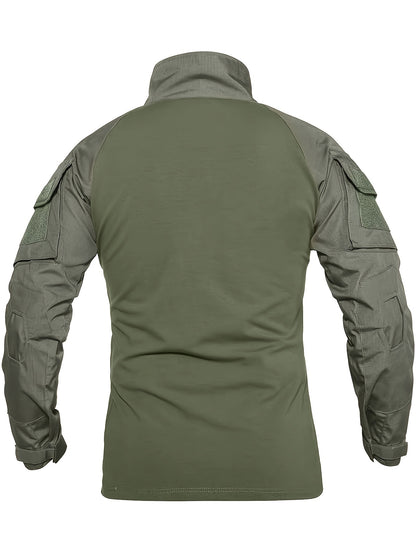 Camicia tattica da uomo a maniche lunghe verde militare - Traspirante, con cerniera, perfetta per escursionismo, arrampicata, campeggio, pesca e fitness