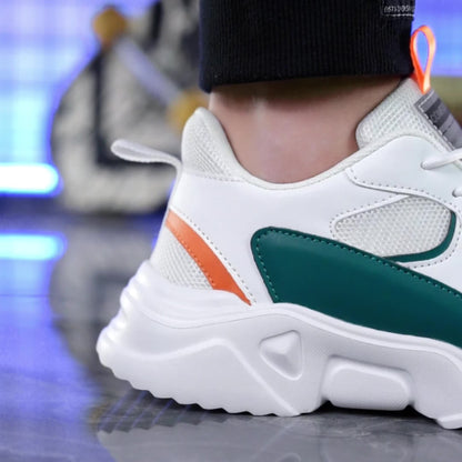 [Scarpe da ginnastica traspiranti] Scarpe da ginnastica in mesh traspirante e spessa | Scarpe da ginnastica casual da uomo bianche e verde acqua con suola in EVA, design con lacci per tutte le stagioni