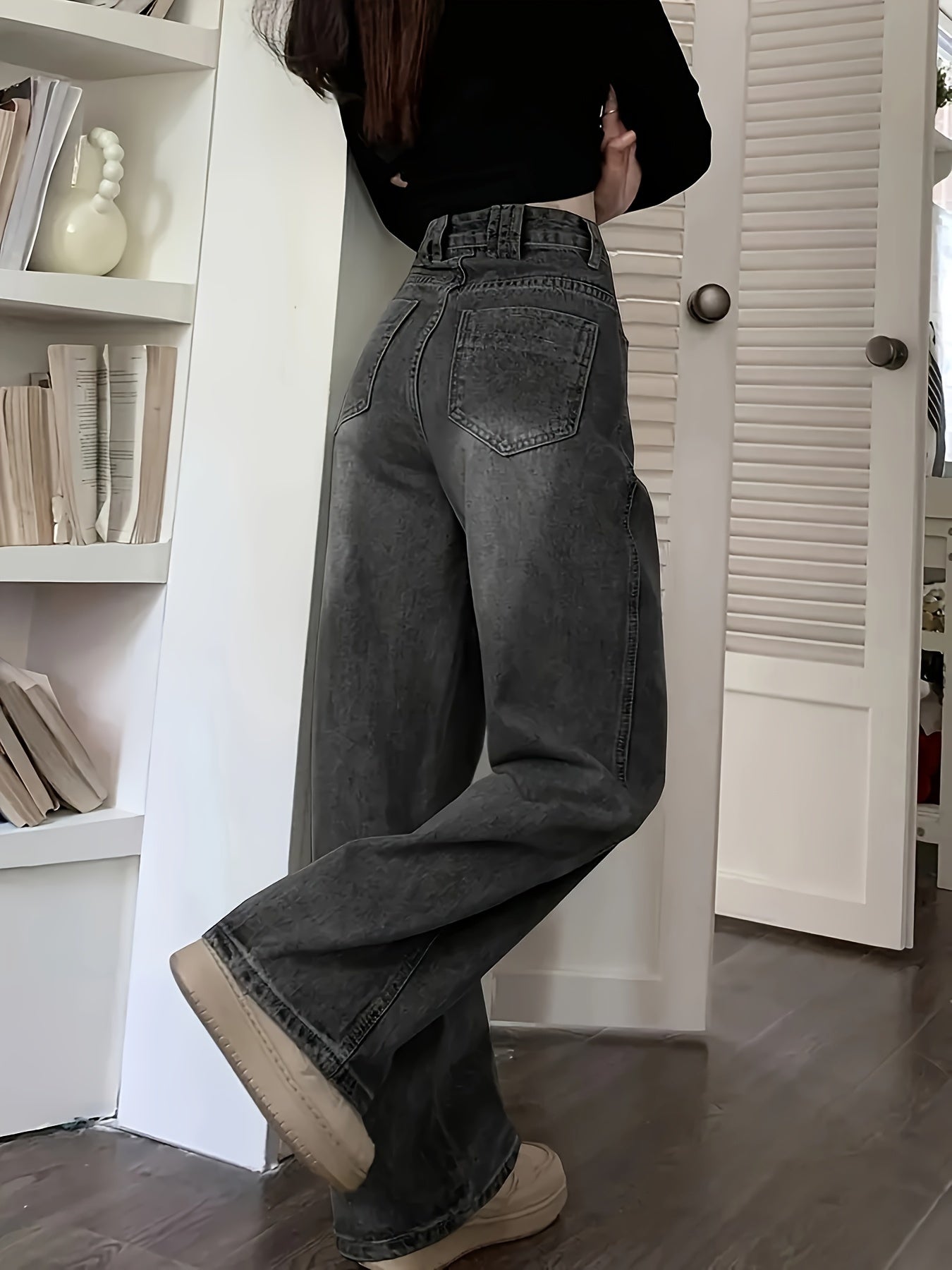 Vintage Wide Leg Jeans, Slant Pocket Loose Stylist Streetwear Baggy Denim Pants, Women's Denim Jeans & Clothing