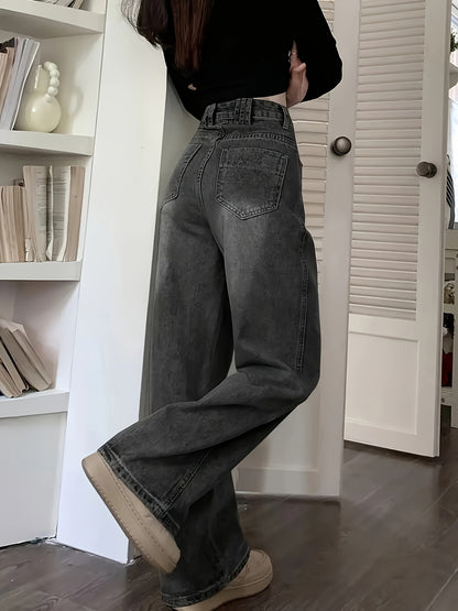 Vintage Wide Leg Jeans, Slant Pocket Loose Stylist Streetwear Baggy Denim Pants, Women's Denim Jeans & Clothing