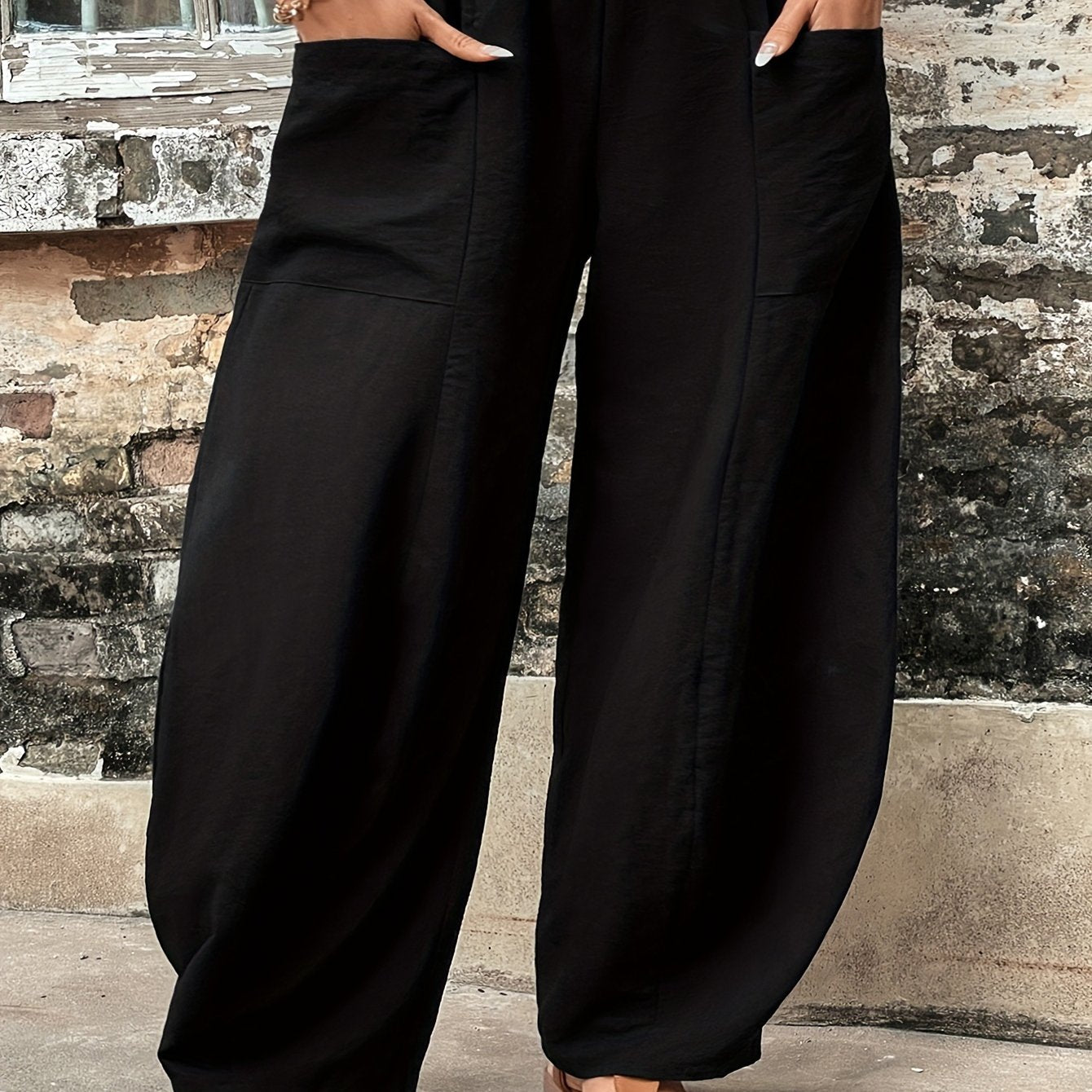 Plus Size Comfort Pocket Pants - Soft Stretch, Roomy Baggy Style - Curvy Womens Casual Fashion with Elastic Waist and Flattering Fit