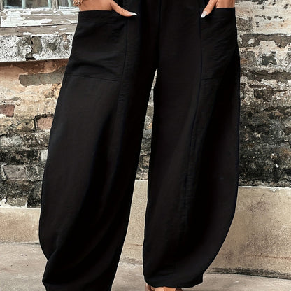 Plus Size Comfort Pocket Pants - Soft Stretch, Roomy Baggy Style - Curvy Womens Casual Fashion with Elastic Waist and Flattering Fit