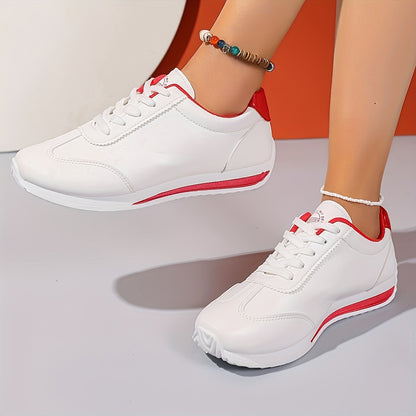 Sneakers casual leggere da donna, alla moda, bianche con dettagli neri, rossi, verdi e gialli, scarpe da corsa con suola in EVA, design basso con lacci per tutte le stagioni