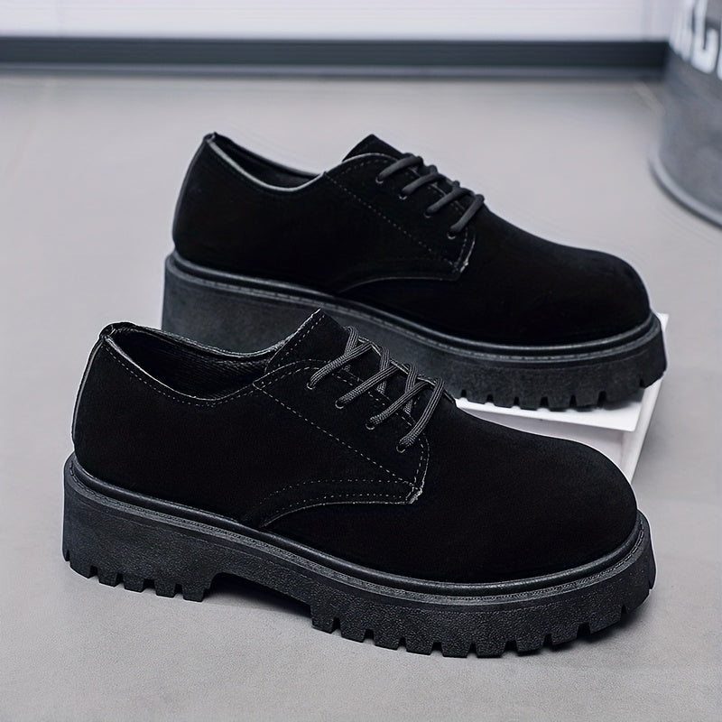 Men's Casual Retro Workwear Derby Shoes - Thick Sole Height Increase, Breathable Upper, Lace-Up Round Toe Design for Spring/Fall, Tan Rubber Outsole & EVA Cushioning, Fall Comfort Footwear, Minimalist Style, Durable Footwear,