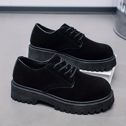 Men's Casual Retro Workwear Derby Shoes - Thick Sole Height Increase, Breathable Upper, Lace-Up Round Toe Design for Spring/Fall, Tan Rubber Outsole & EVA Cushioning, Fall Comfort Footwear, Minimalist Style, Durable Footwear,