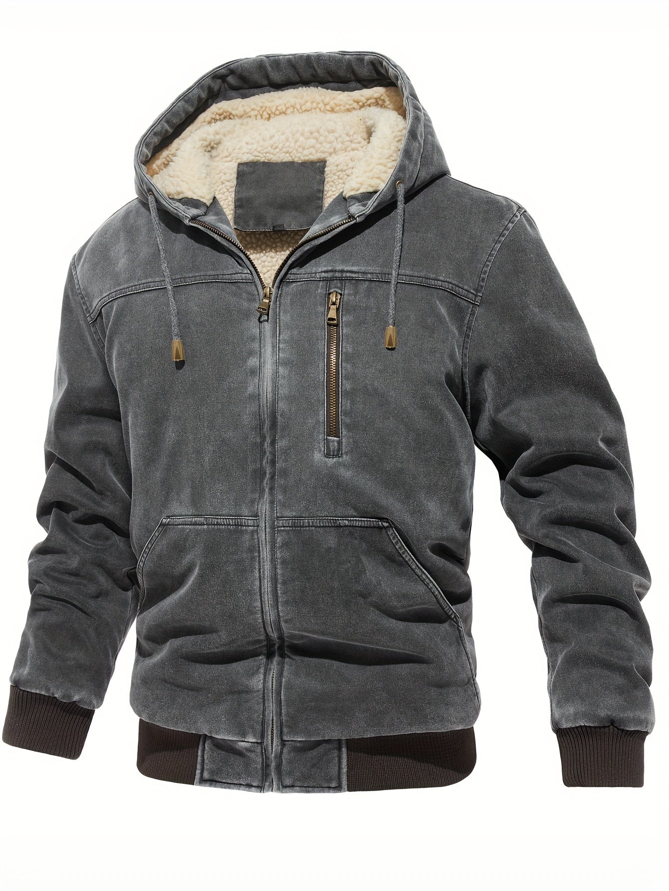 Men'S Distressed Hooded Softshell Jacket, Autumn Winter Outerwear with Pockets, Trendy Item
