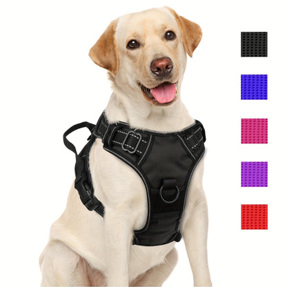 Dog Harness, Reflective No Choke Pet Vest With Front And Back 2 Leash Clips, Soft Padded Dog Harnesses With Easy Control Handle For Training And Walking