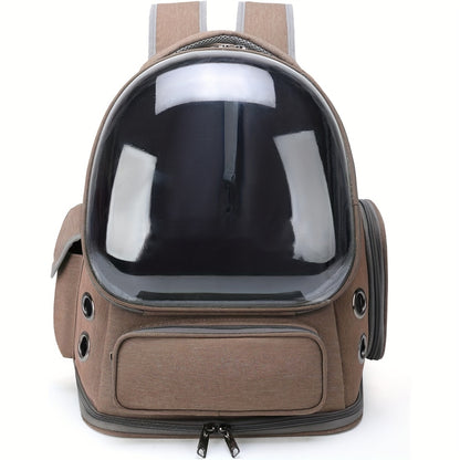Fashion Style Solid Color Pet Backpack, Breathable Cat Carrier with Transparent Bubble, Large Space Capsule Backpack for Cats and Small Dogs up to 18lbs, Durable Oxford Cloth Zippered Bag for Travel and Hiking - Universal Fit