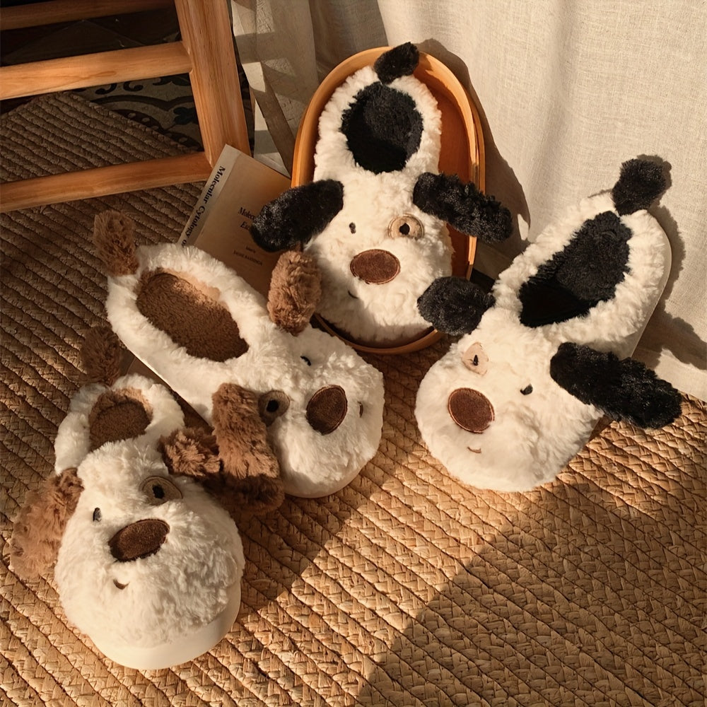 XIXITIAO Simpatiche scarpe da casa pelose con cuccioli di cartone animato per ragazzi, comode scarpe da passeggio con fondo morbido antiscivolo per interni, autunno e inverno