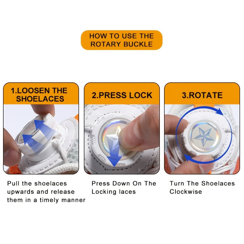 Kids' Preppy Sports Sneakers with Rotating Buckle, Lightweight EVA Sole, Non-Slip PU Upper, Comfortable Fabric Lining, Alphabet Pattern, All-Season Casual Footwear for Outdoor Activities, Training, Hiking - Ideal for Valentin