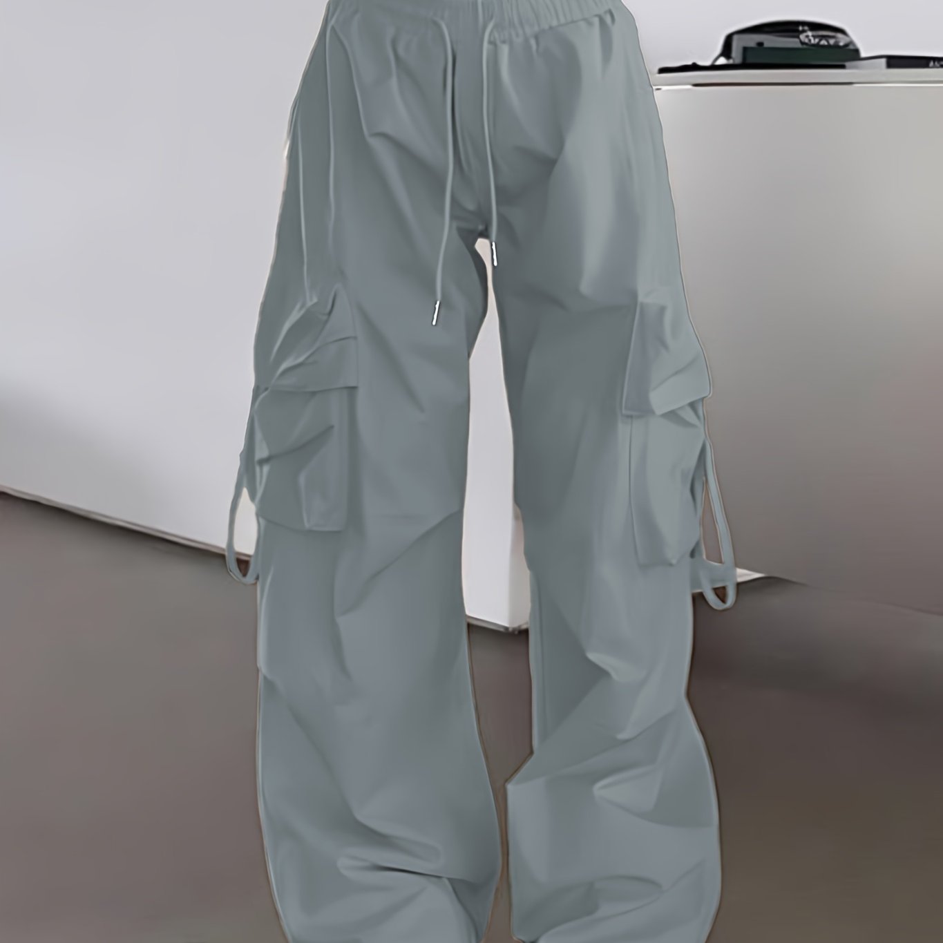 1pc Y2K Style Women's Cargo Pants, 100% Polyester Solid Color Loose Fit with Side Pockets and Drawstring Waist, Glossy Woven Fabric, Unlined - Spring/Summer/Fall Collection