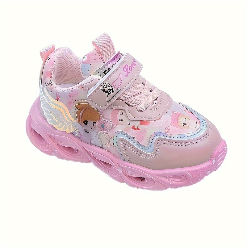 Sneakers luminose per bambini: cinturini magici da principessa, luce notturna, design a cartoni animati, basse, materiale PU, adatte a bambine e bambini da 0 a 14 anni