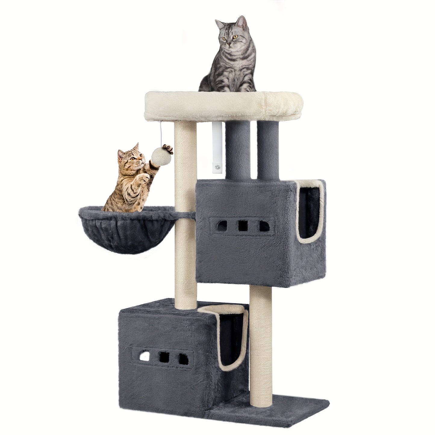 98cm Scratching Post, Cat Tree, Small Scratching Post, Multi-storey Scratching Post with Perch, Cat House Furniture with 2 Caves, Sisal Cat Scratching Post, Hammock, Cave, Dark Grey/light Grey, Cat Climbing Tree, Feline Enric