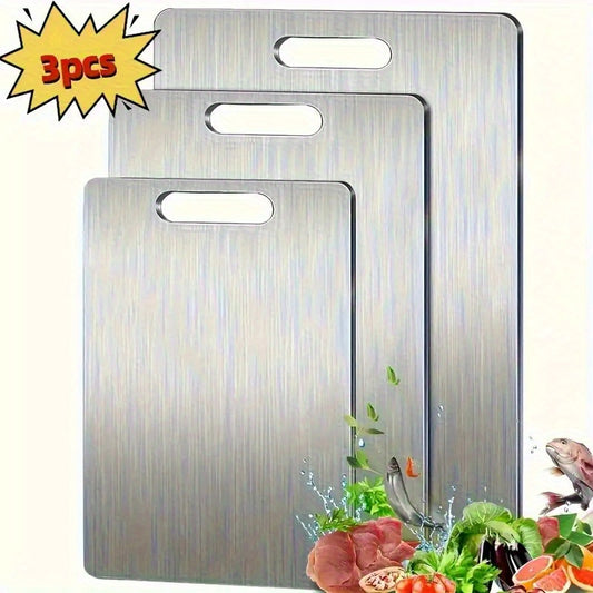 Set da 3 taglieri in acciaio al titanio di alta qualità - Acciaio inossidabile per uso alimentare a doppia faccia, superficie liscia, ideale per l'uso in cucina e in sala da pranzo, resistente e facile da pulire