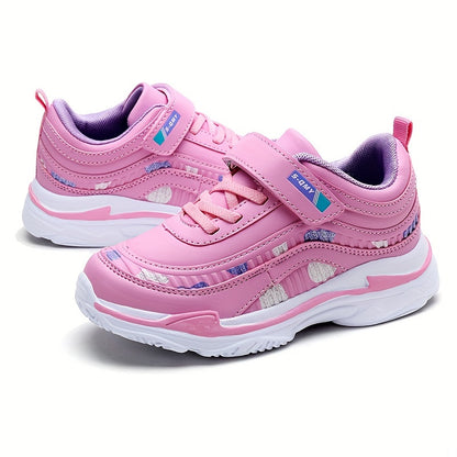 Girl's Solid Sneakers With Hook & Loop Fastener, Comfy Non Slip Casual Soft Sole Shoes For Kids Outdoor Activities