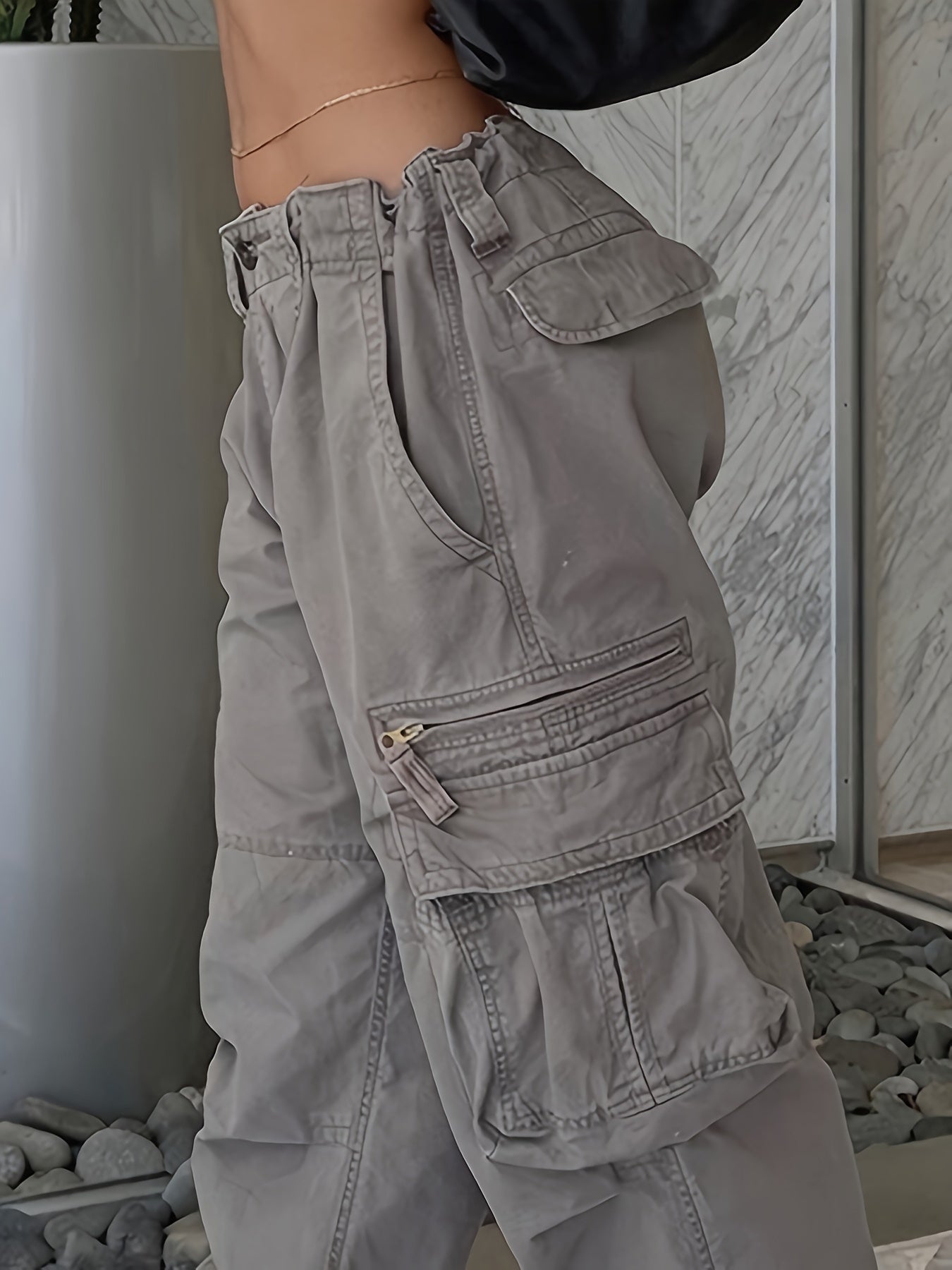 Side Flap Pocket Vintage Baggy Cargo Jeans, Loose Fit Streetwear Denim Pants, Women's Denim Jeans & Clothing