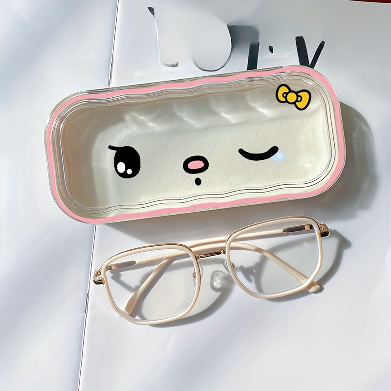 Officially Licensed Sanrio Hello Kitty Glasses Storage Box Featuring Adorable Anime-style, Cute Cartoon Design With Girly Heart Patterns, Perfect For Protecting Sunglasses And As A Gift.