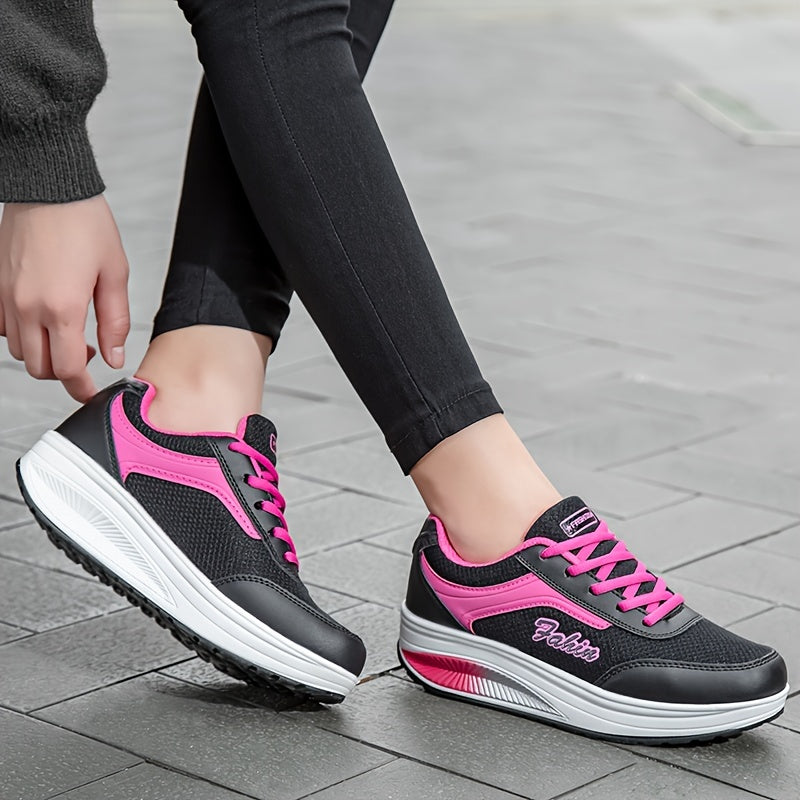 Fashion Walking Shoes For Women, Shock Absorption Wedge Sneakers, Breathable Outdoor Casual Sneakers