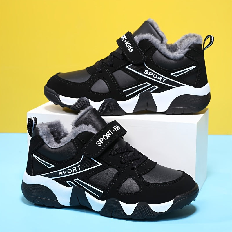 Boy's Trendy Snow Boots With Warm Plush Lining, Comfy Non Slip Casual Soft Sole Sneakers, Winter
