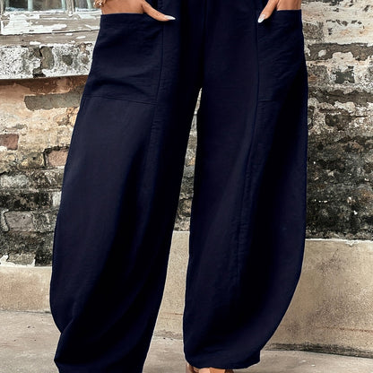 Plus Size Comfort Pocket Pants - Soft Stretch, Roomy Baggy Style - Curvy Womens Casual Fashion with Elastic Waist and Flattering Fit