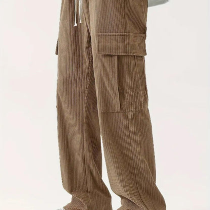 Pantaloni cargo da uomo in velluto a coste con tasche multiple e patta, pantaloni larghi e casual da esterno, pantaloni da lavoro da uomo per escursionismo, pesca e pesca