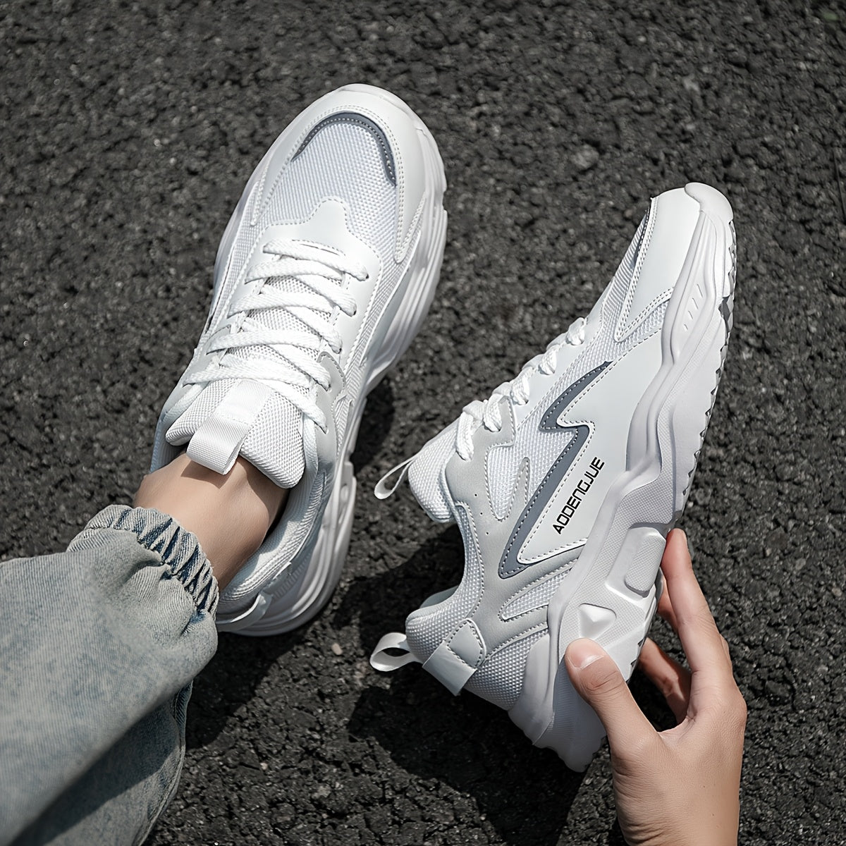 Sneakers da uomo leggere, casual, con stampa di lettere e design di tendenza, con cinturino anteriore - Suola bassa in EVA, tomaia in PU e tessuto, traspiranti e resistenti per corsa, escursionismo, attività all'aperto e uso quotidiano