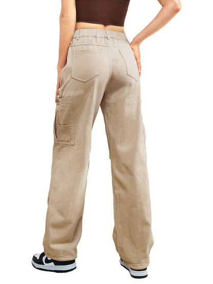 Pantaloni cargo con tasche a patta e tasche oblique, pantaloni larghi a vita alta con bottoni Y2K per primavera ed estate, abbigliamento da donna