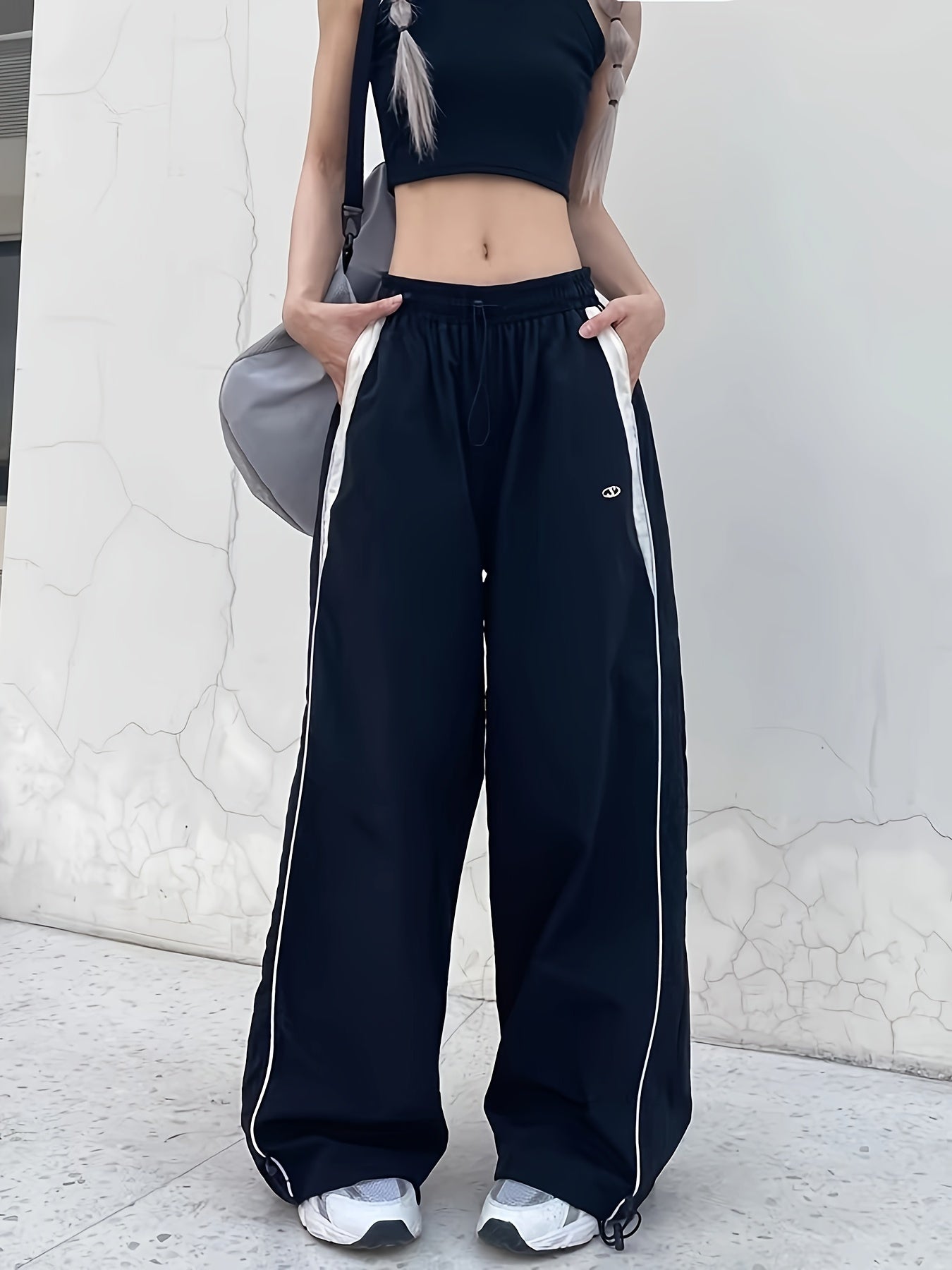 Stylish Retro Wide Leg Sweatpants - Mid Waist, Drawstring, Loose Fit, Baggy, Casual, Sporty, Y2k Inspired Women Clothes for Relaxed Daily Wear