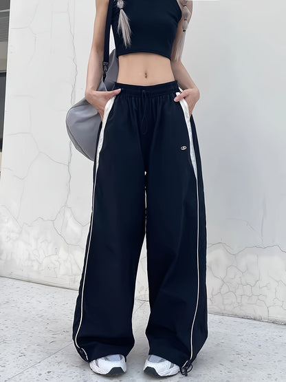 Stylish Retro Wide Leg Sweatpants - Mid Waist, Drawstring, Loose Fit, Baggy, Casual, Sporty, Y2k Inspired Women Clothes for Relaxed Daily Wear