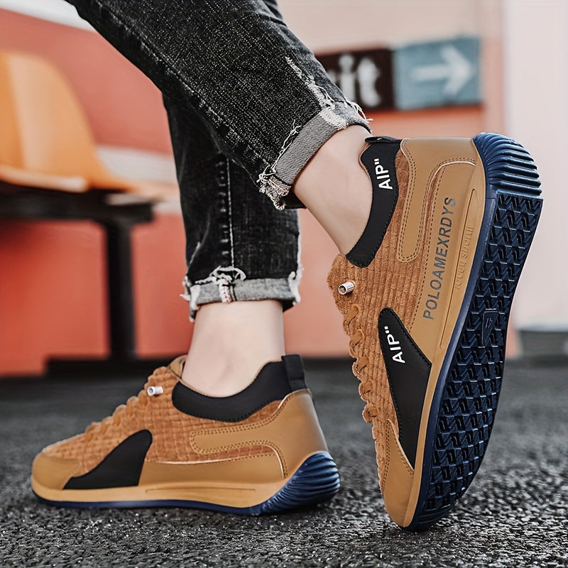 Men's Trendy Woven Knit Breathable Sneakers, Comfy Non Slip Lace Up Casual Shoes for Men's Outdoor Activities